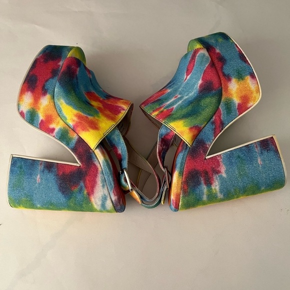 JEFFREY CAMPBELL Mattix Tie-Dye Platform Sandal Size 6 70’s Retro Boho Hippie - Picture 6 of 12